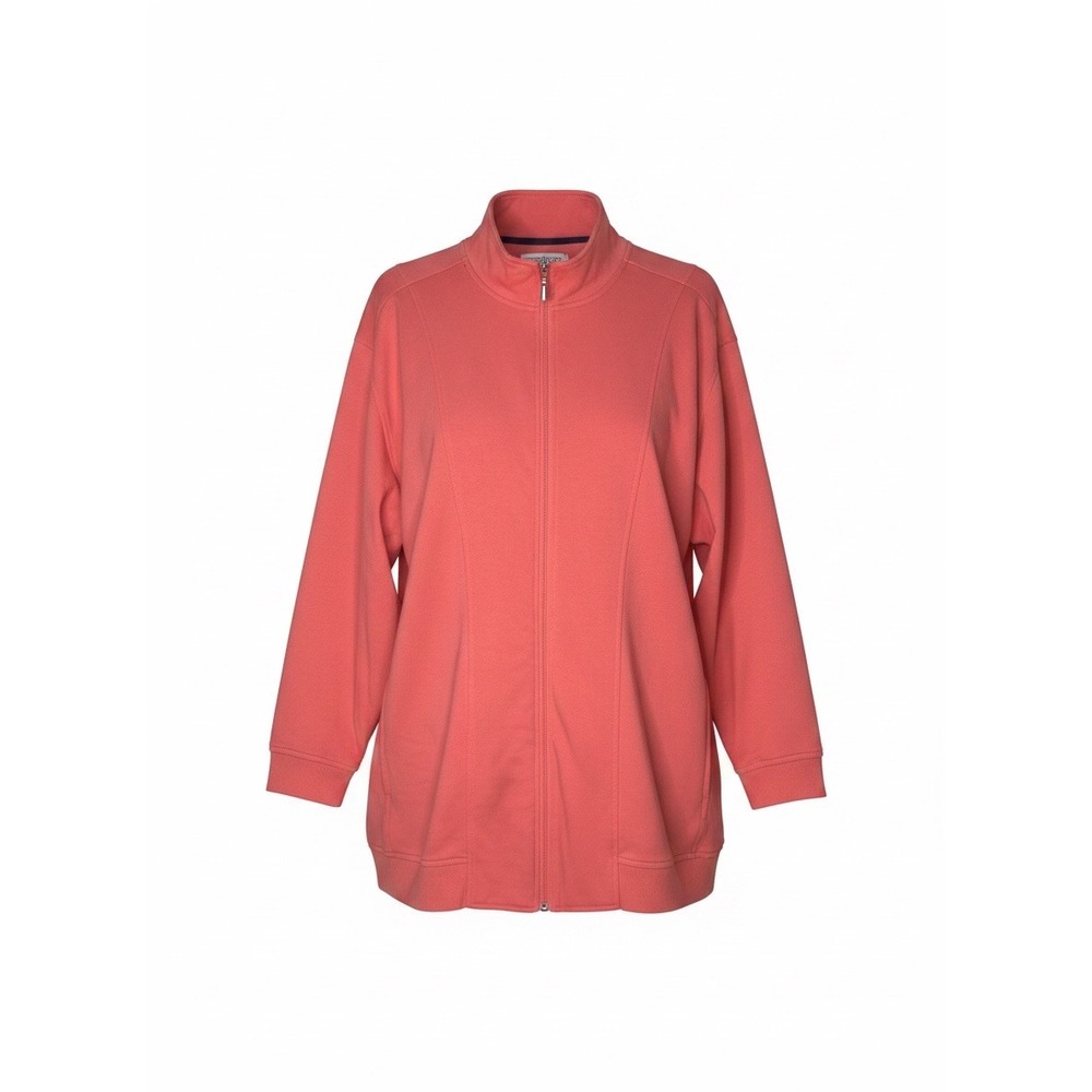 Liberty Lane Women Coral Pink Full Zip Mock Neck French Terry Jacket RN 166500